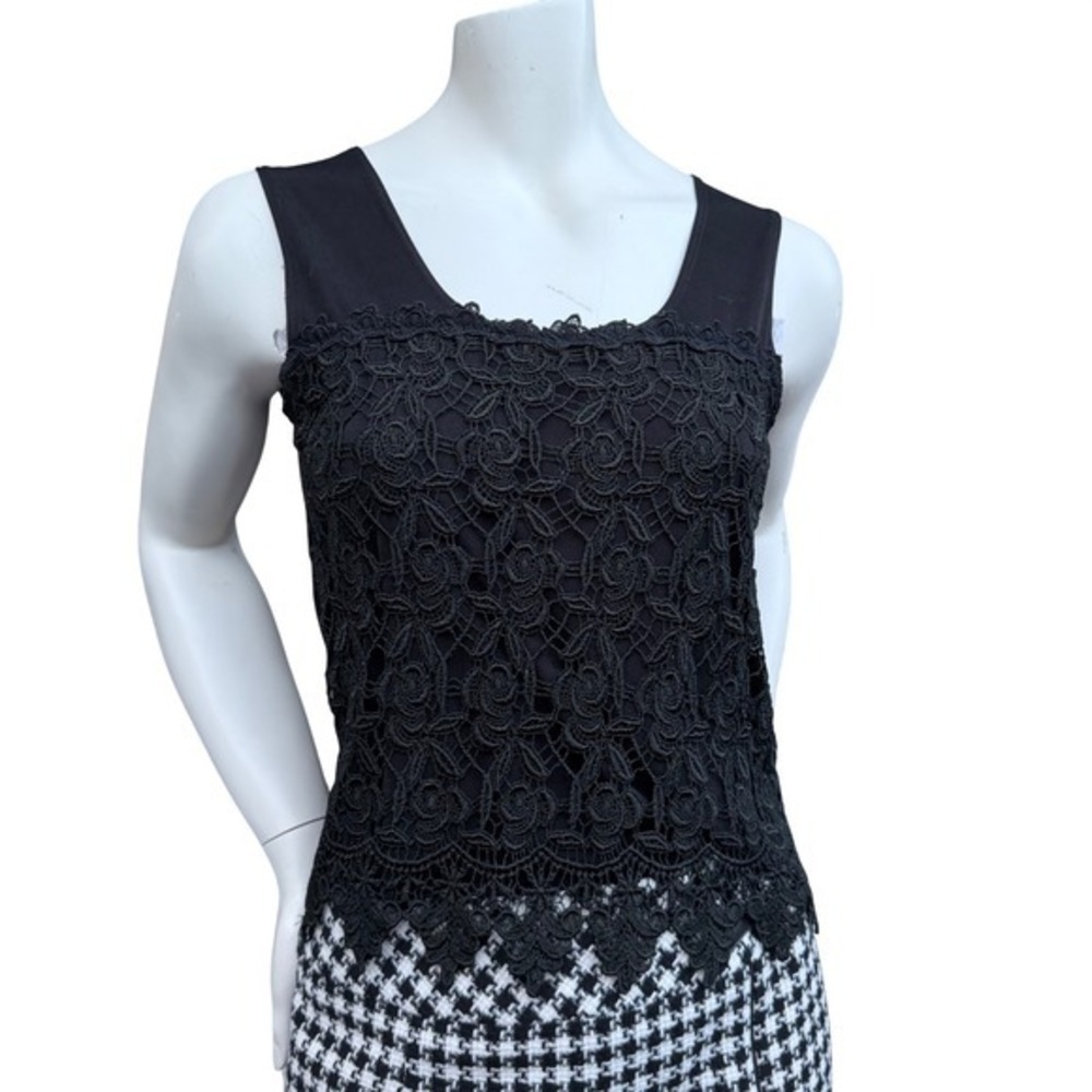 Black Lace Tank Top Floral Overlay Whimsigoth Goth Coquette Romantic Size S/M